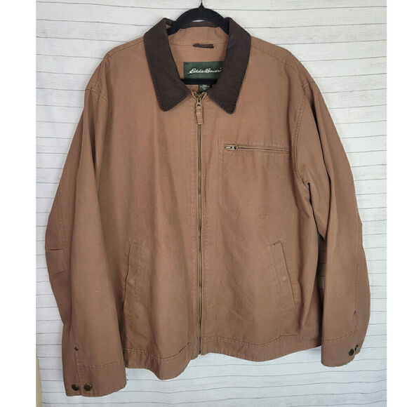 EDDIE BAUER BARN CHORE JACKET W CORDUROY COLLAR IN BROWN, SZ XL TALL - Picture 1 of 15